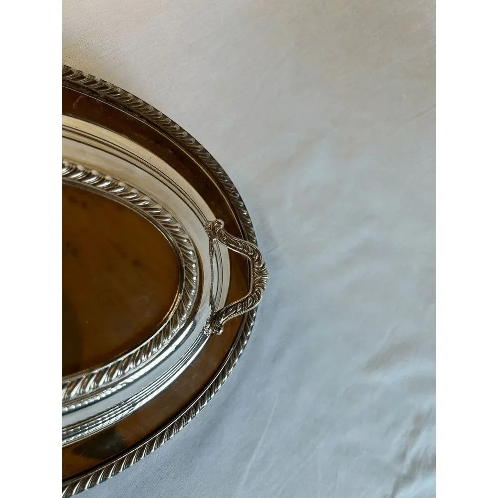 Small Silver Serving Platter with Lid & Handles, Mid Century, Classic, Elegant
